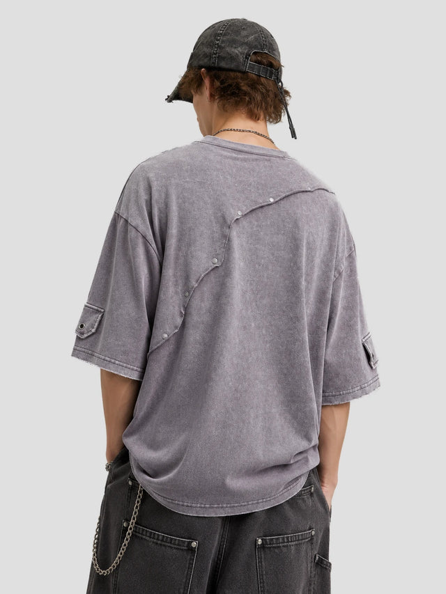 None Unit Rivet Assembly Washed Tee in washed gray model back view