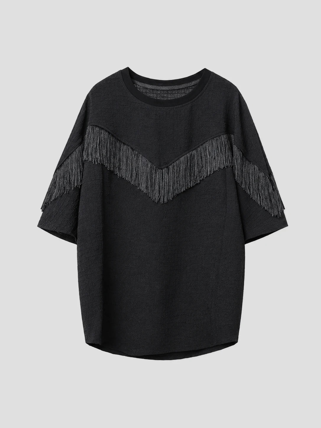 None Unit Shadow Fringe Oversized Tee in black product front view