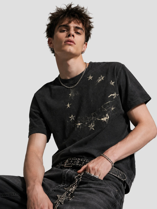 None Unit Star Relic Washed Graphic Tee in washed black model detail view