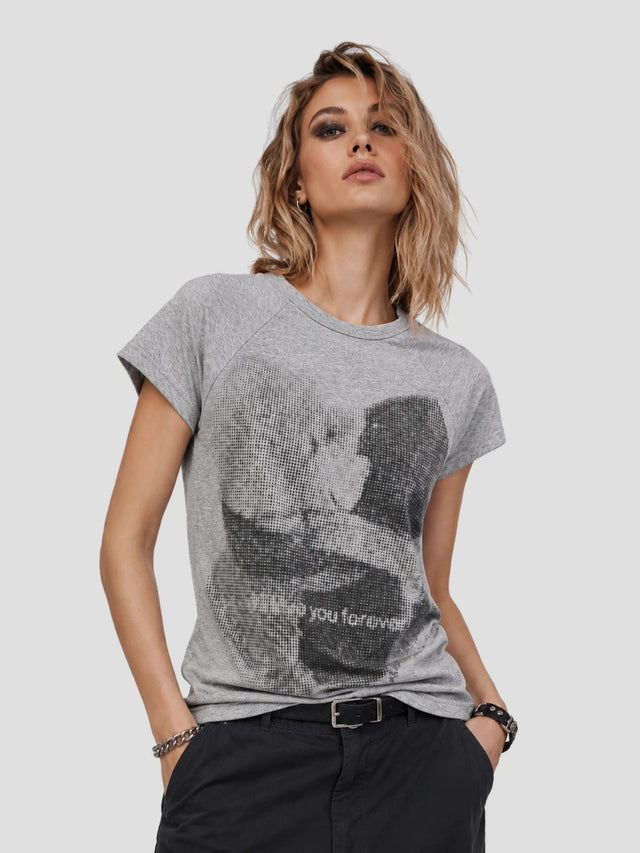None Unit Static Portrait Raglan Tee in heather gray model front view