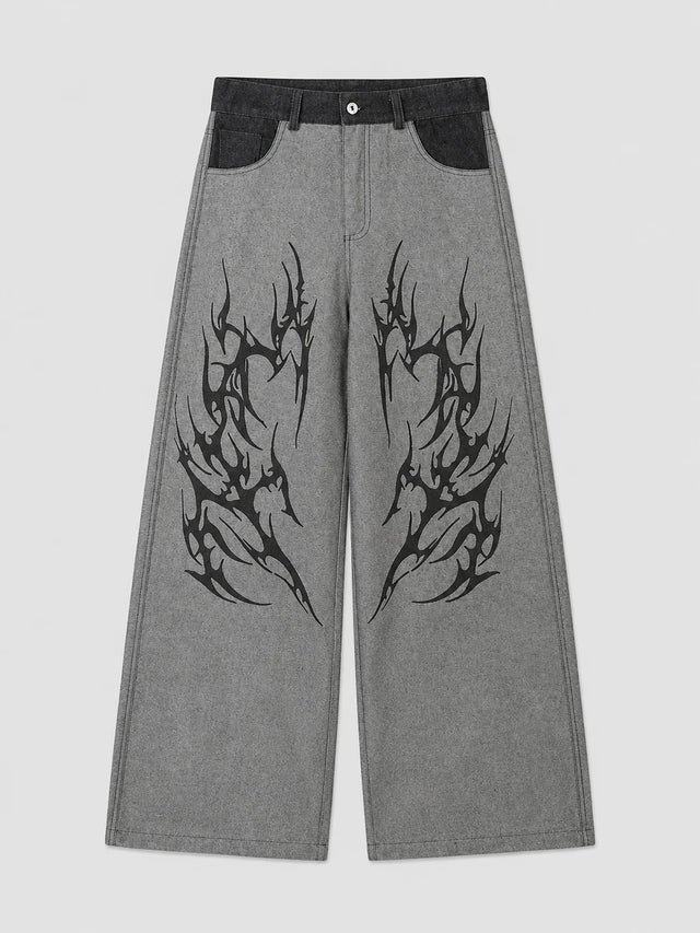 None Unit Thorn Panel Wide-Leg Jeans in gray product front view