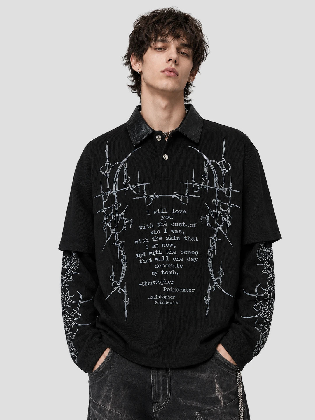 None Unit Thorn Verse Layered Polo in black male model front view