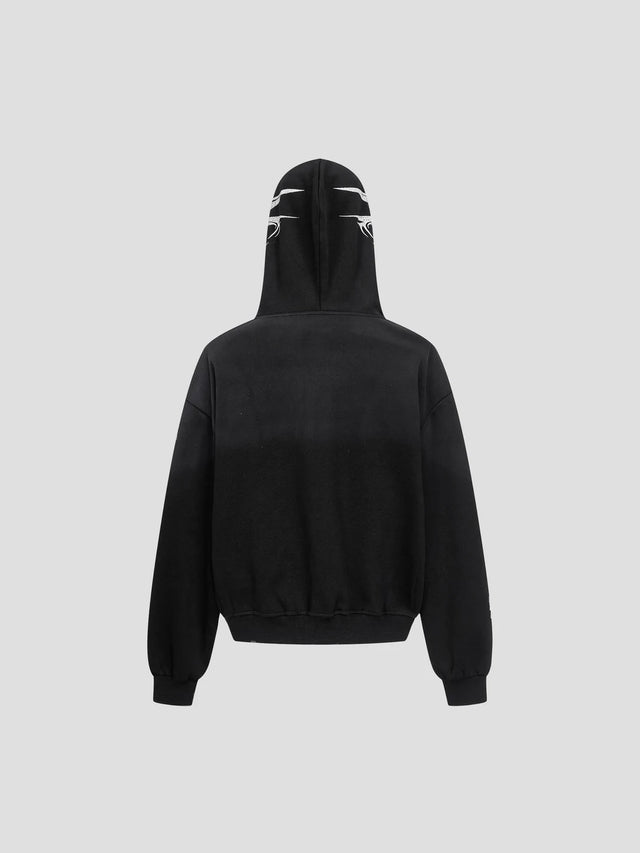 None Unit Tribal Script Zip Hoodie in black product back view