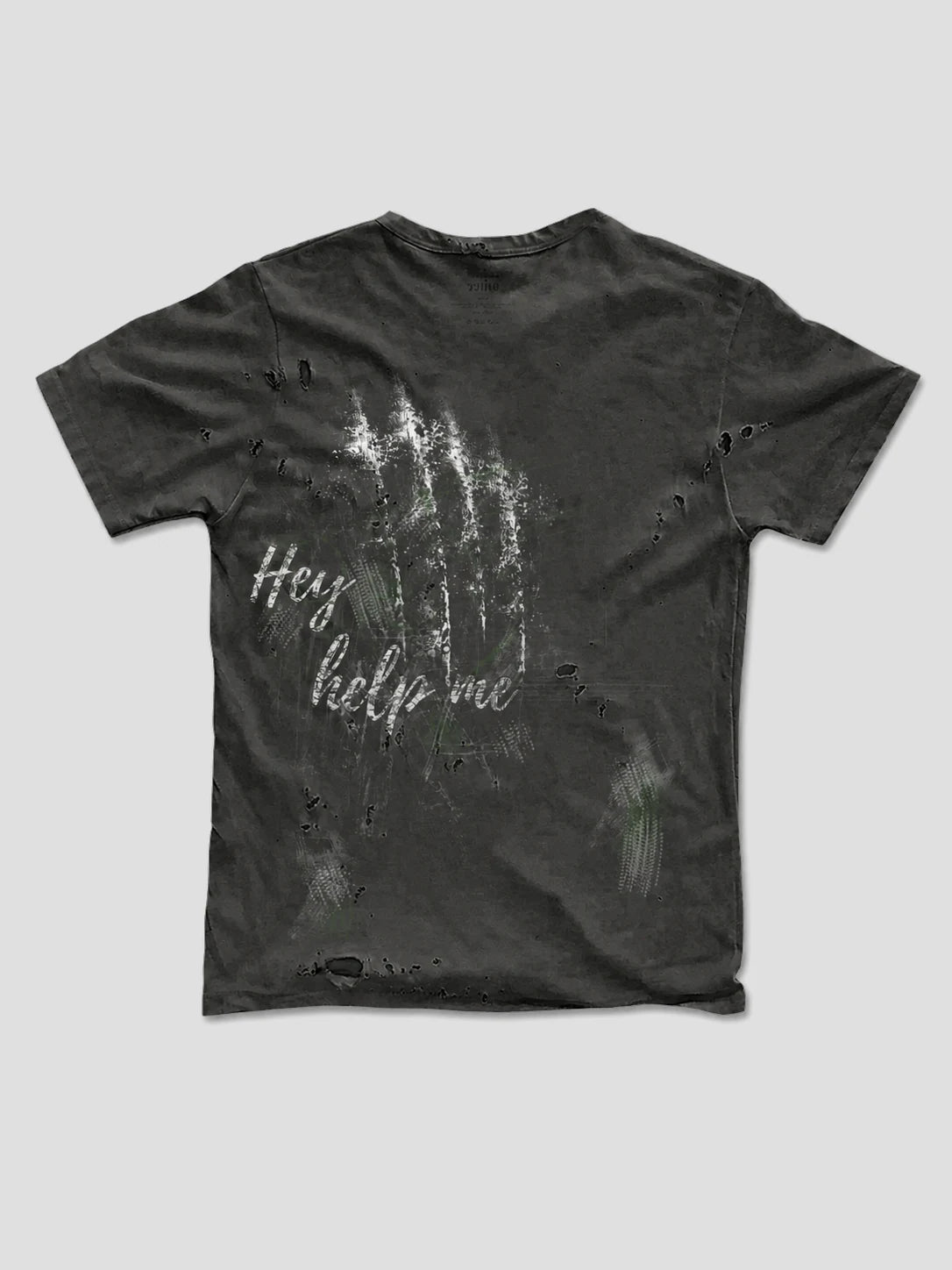 None Unit Frayed Portrait Washed Tee in gray product back view