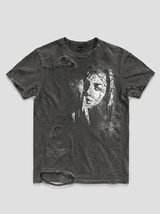 None Unit Frayed Portrait Washed Tee in gray product front view