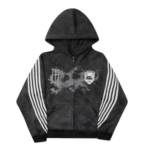 Vintage Design Three-Stripe Print Hoodie Set