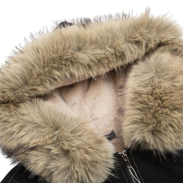 Vintage Hooded Fur Collar Jacket