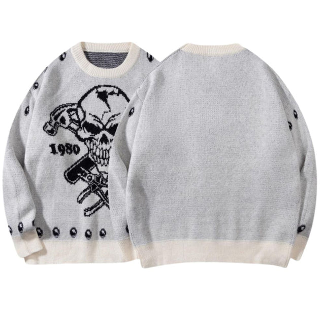Dark Gothic Skull Jacquard Knit Sweater