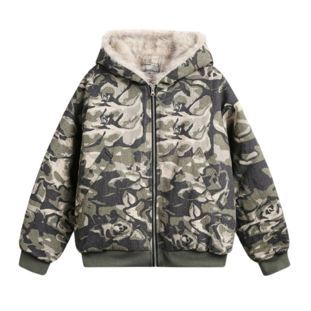 Camouflage Fur Collar Padded Jacket