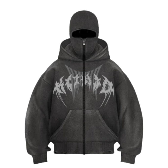 Double-Hood Black Metal Graphic Hoodie