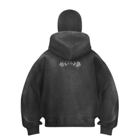 Double-Hood Black Metal Graphic Hoodie