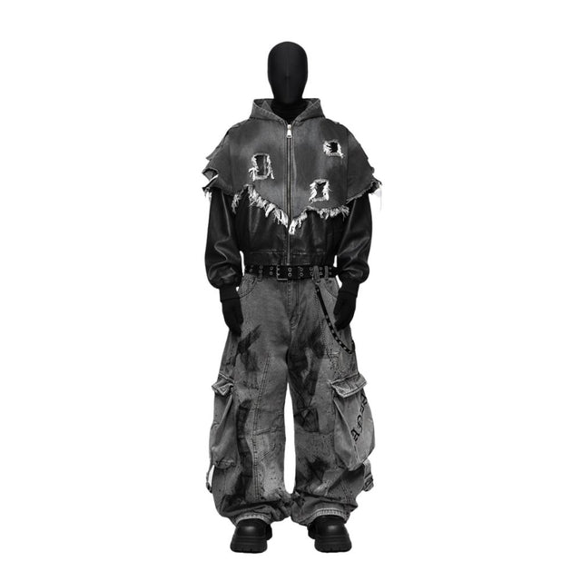 Deconstructed Layered Distressed Leather Jacket