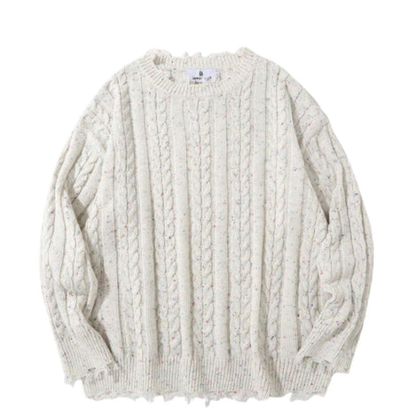 Solid Distressed Knit Sweater