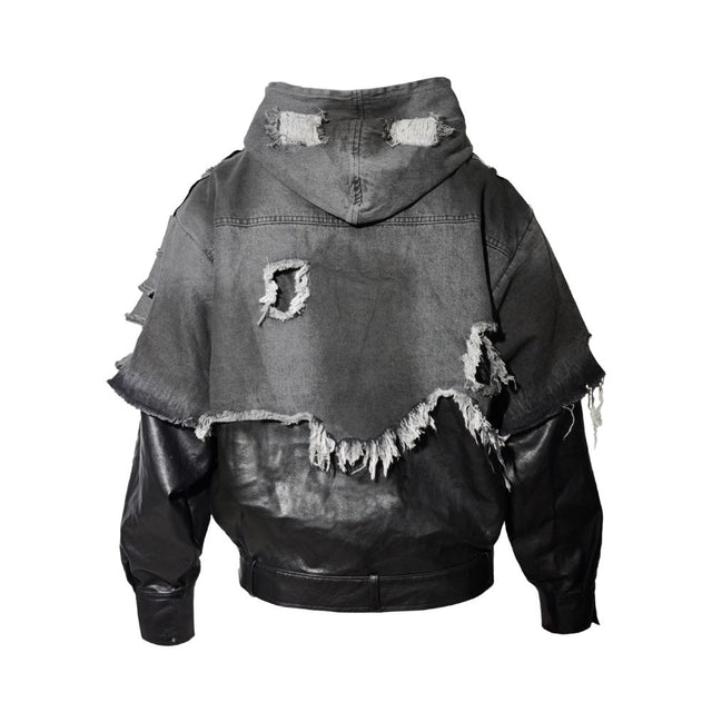 Deconstructed Layered Distressed Leather Jacket