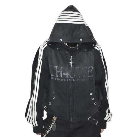 Distressed Zip-Up Hoodie