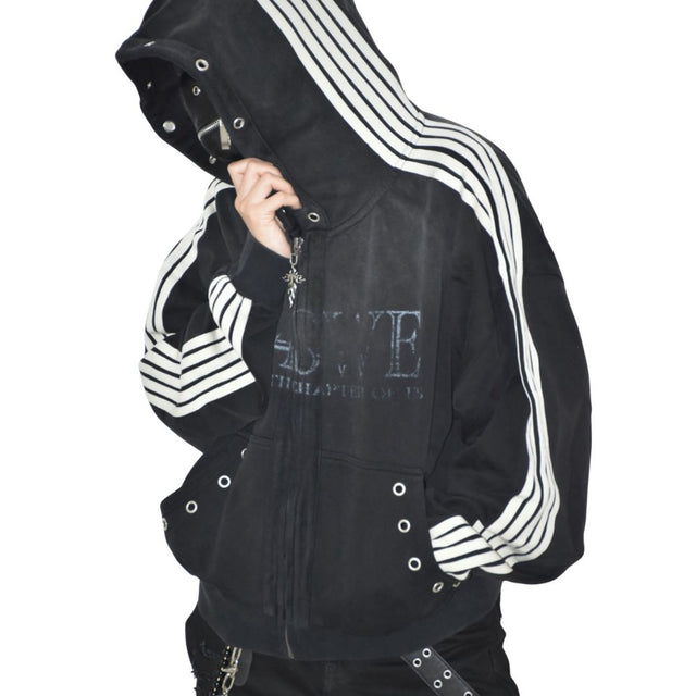 Distressed Zip-Up Hoodie