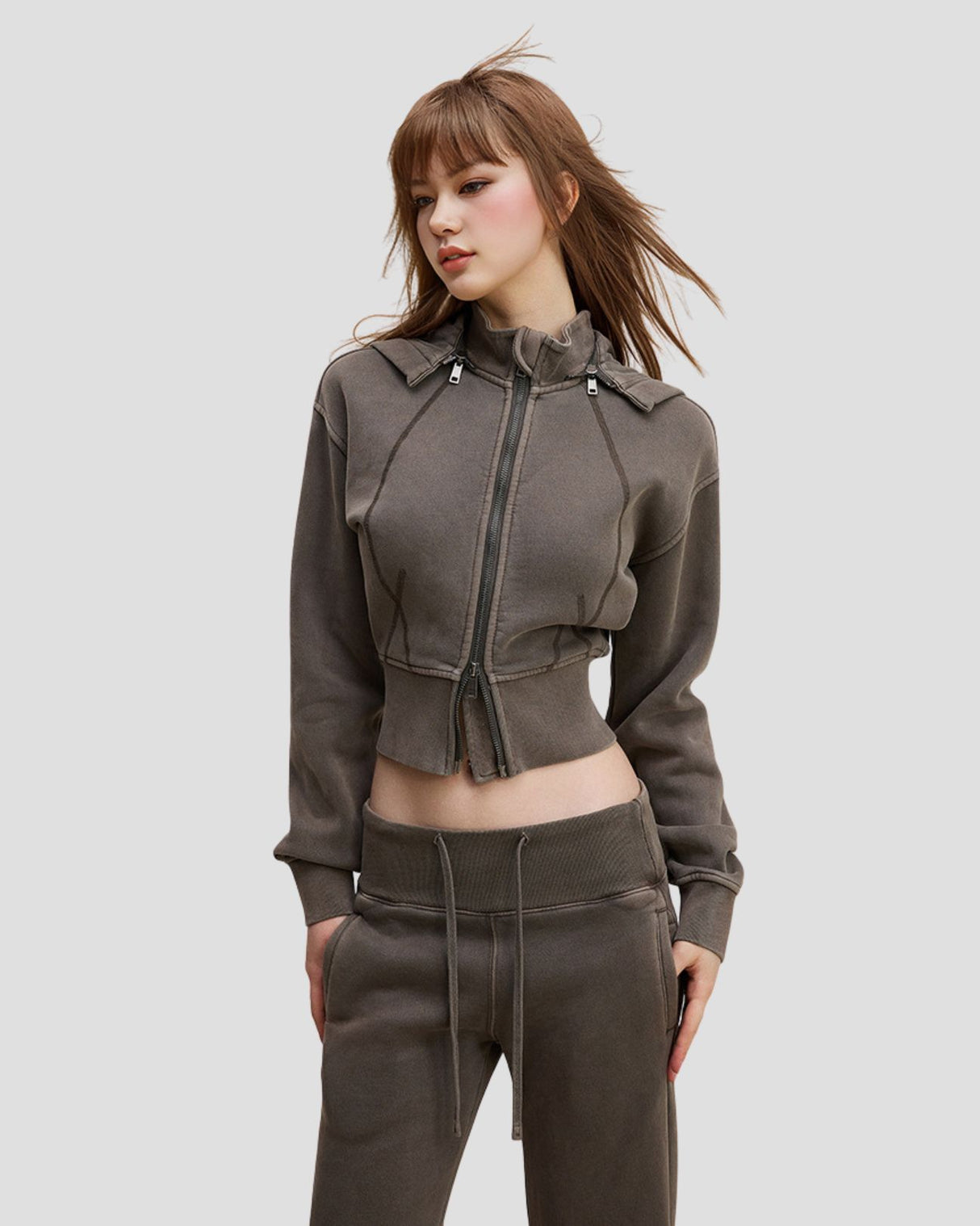 DISTRESSED FLEECE ZIP-HOODIE CHARCOAL