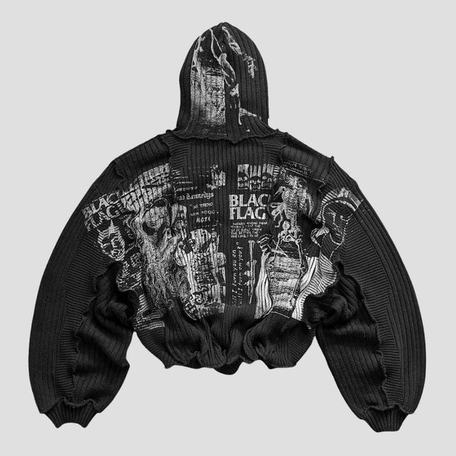 DISTRESSED KNIT OVERSIZED SWEATER BLK