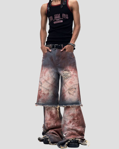 BIOMORPHIC MUD-WASH LAYERED FLARE PANTS