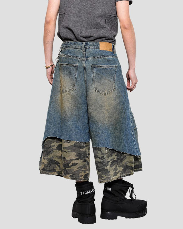 HYBRID CAMO-LAYER DENIM SHORT