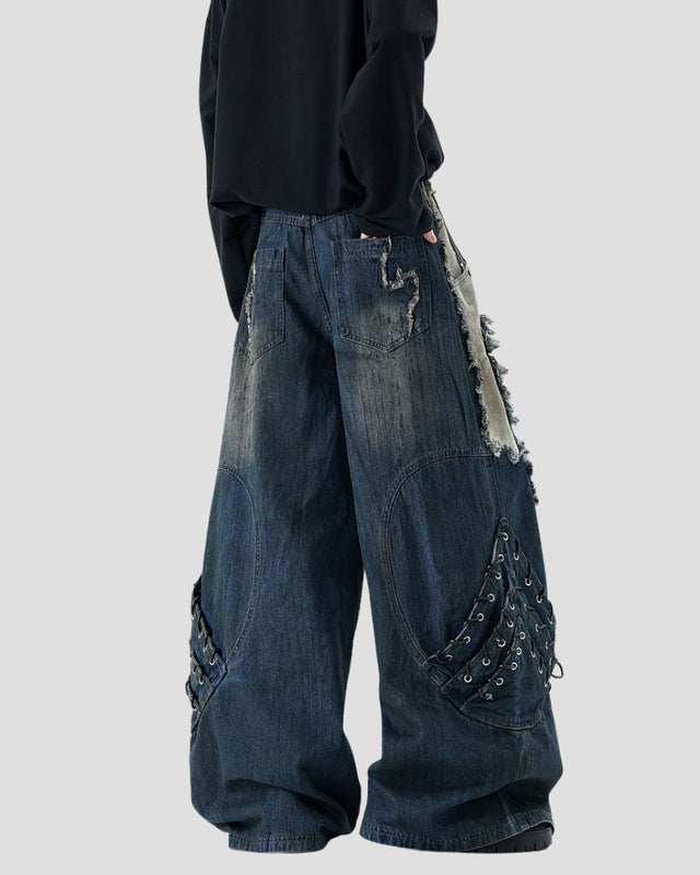 DECONSTRUCTED WIDE DENIM BLU/BLK