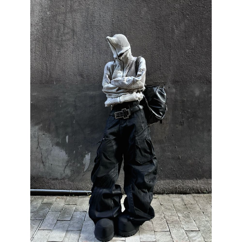 VOID KNIT ZIP-UP: BLACK