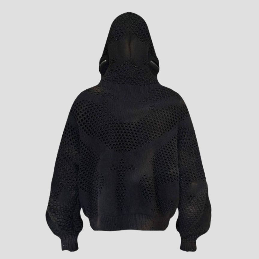 VOID KNIT ZIP-UP: BLACK
