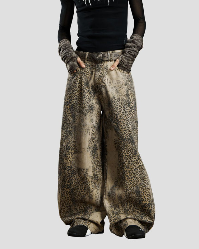 LEOPARD CURVED DENIM BGE