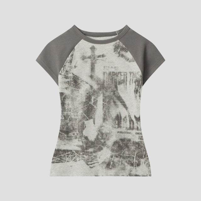 GRUNGE CROSS RAGLAN CROP WHT