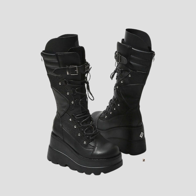 HEAVY-DUTY PUNK PLATFORM BIKER BOOTS