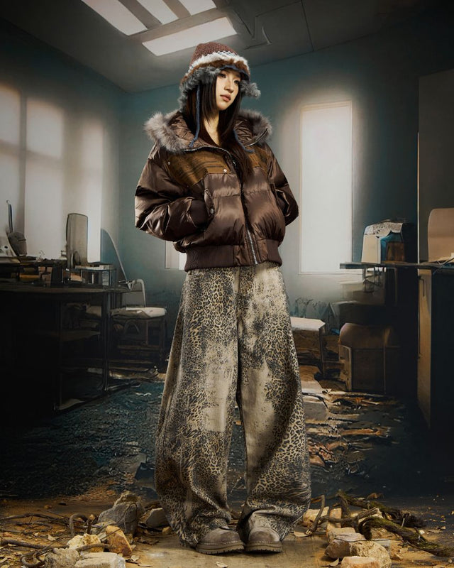 LEOPARD CURVED DENIM BGE