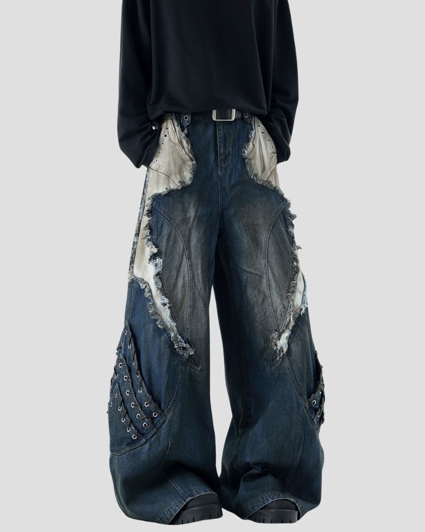 Meta Title: DECONSTRUCTED WIDE DENIM BLU/BLK | NONE UNIT – None Unit