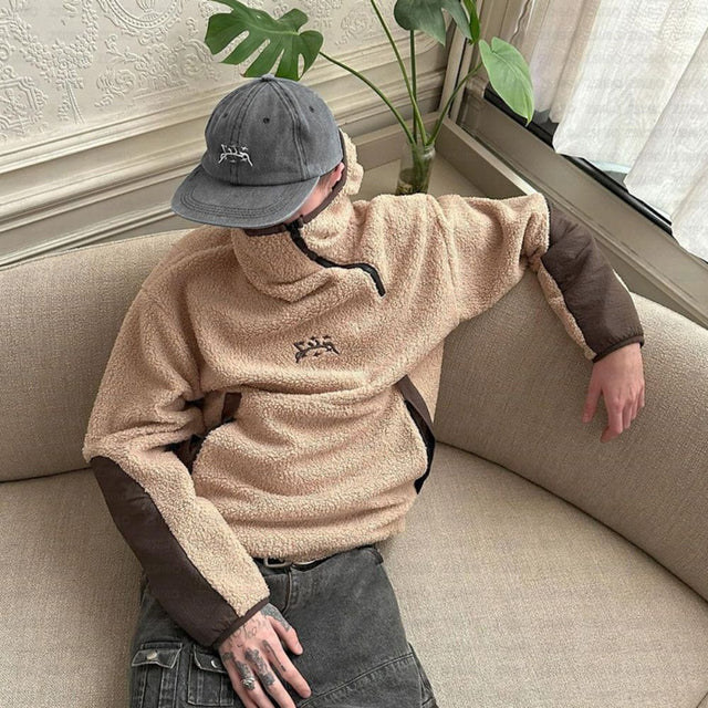 High Neck Fleece Pullover Hoodie