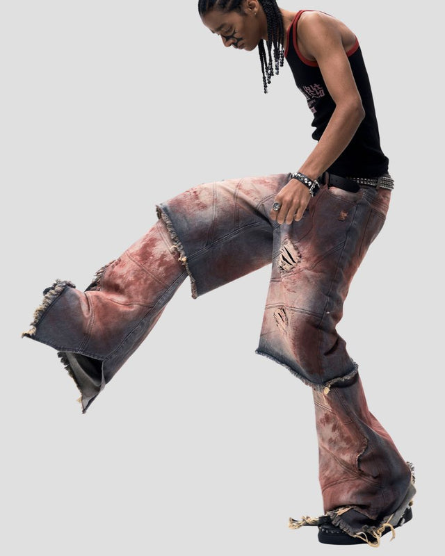 BIOMORPHIC MUD-WASH LAYERED FLARE PANTS
