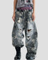 STAR-PATTERN DISTRESSED CURVED PANTS