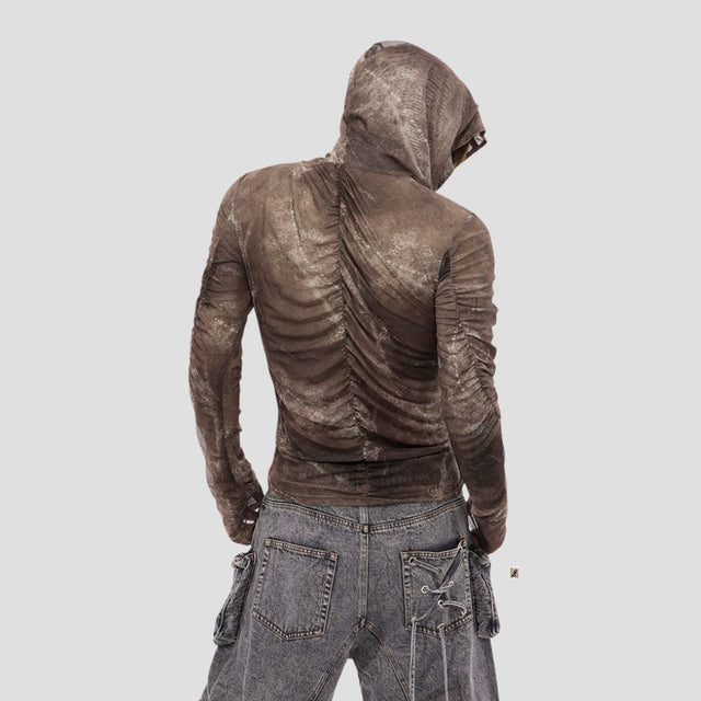 BIOMORPHIC MESH HOODIE BRN