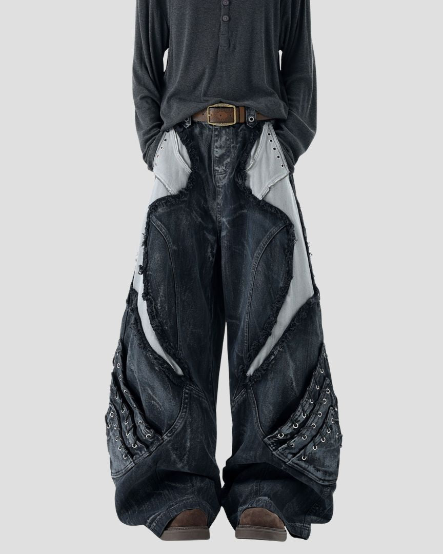 Meta Title: DECONSTRUCTED WIDE DENIM BLU/BLK | NONE UNIT – None Unit
