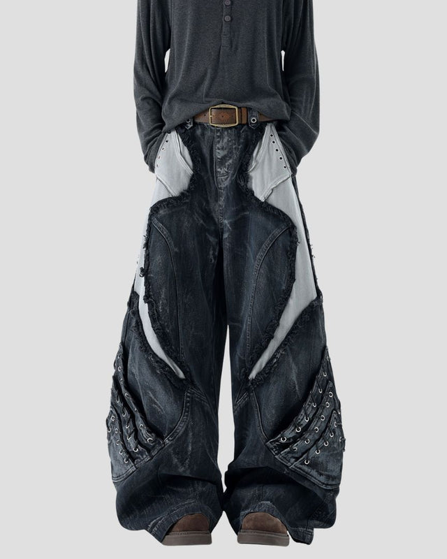 DECONSTRUCTED WIDE DENIM BLU/BLK