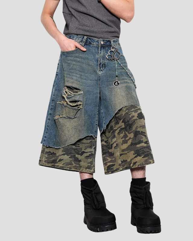 HYBRID CAMO-LAYER DENIM SHORT