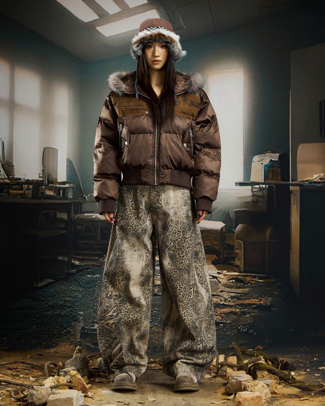 LEOPARD CURVED DENIM BGE