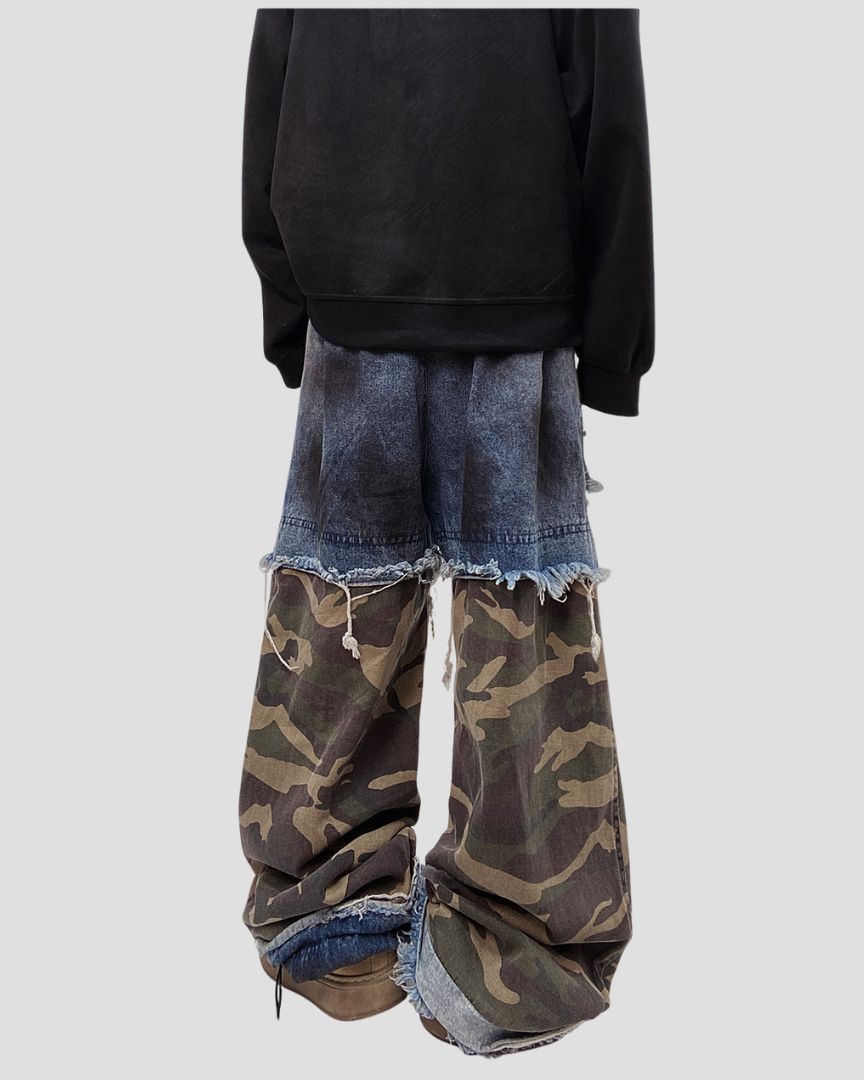 Denim Camouflage Wide-Leg Pants | DESTROYED CAMO DENIM – None Unit