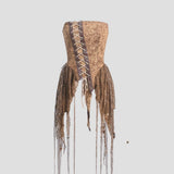 ASYMMETRIC EROSION DENIM TUBE-TOP