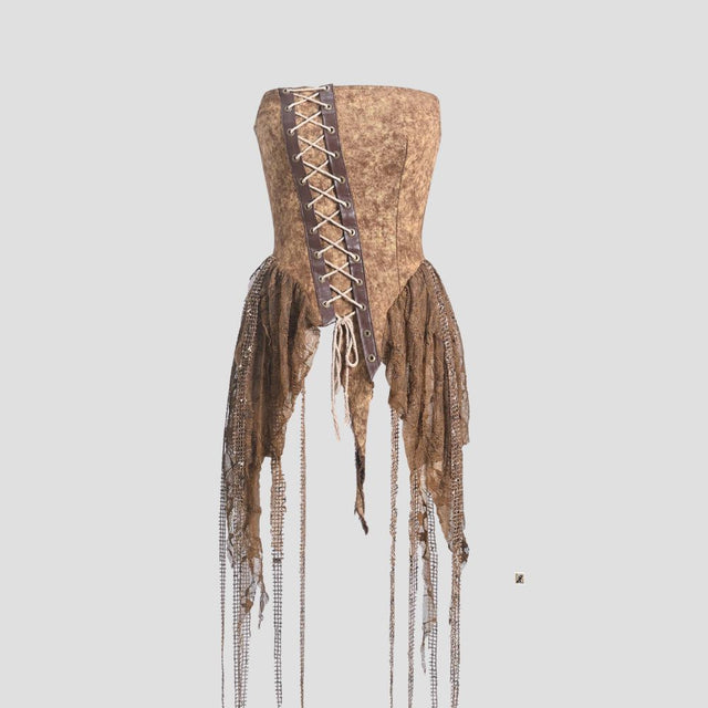 ASYMMETRIC EROSION DENIM TUBE-TOP