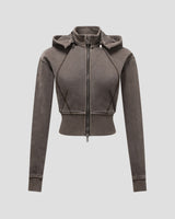 DISTRESSED FLEECE ZIP-HOODIE CHARCOAL