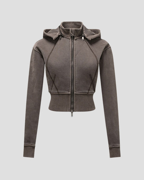 DISTRESSED FLEECE ZIP-HOODIE CHARCOAL