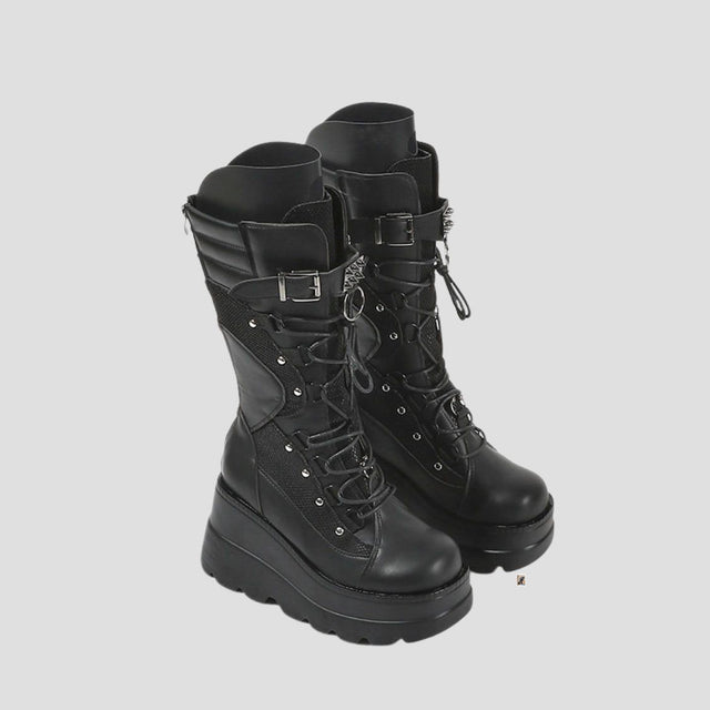HEAVY-DUTY PUNK PLATFORM BIKER BOOTS
