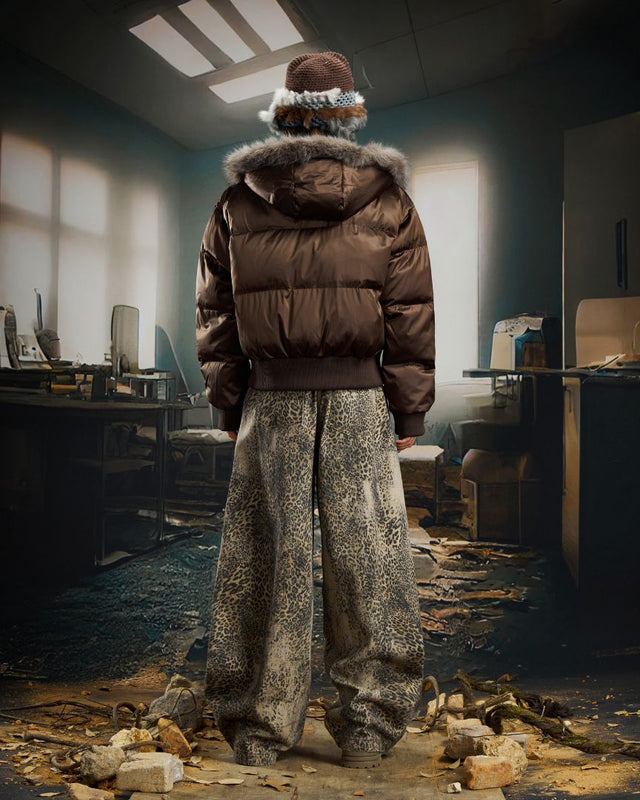 LEOPARD CURVED DENIM BGE