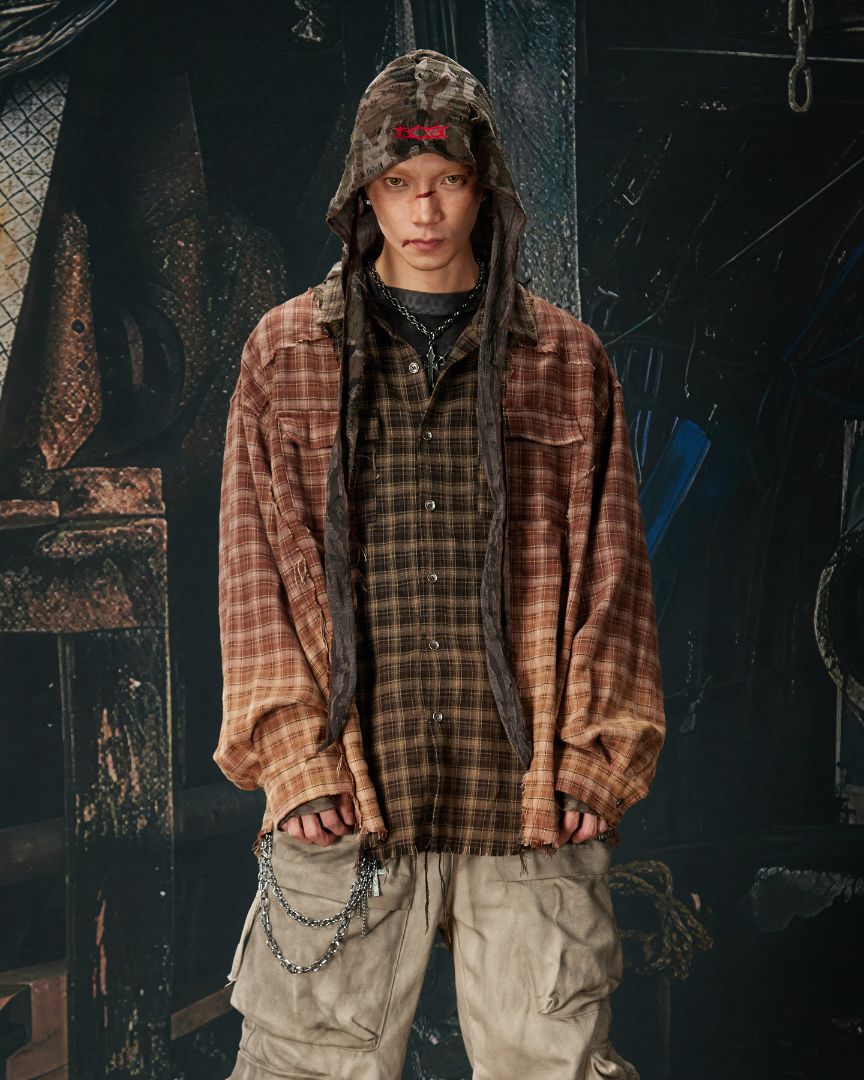TRIPLE-PANEL DECONSTRUCTED CHECK SHIRT