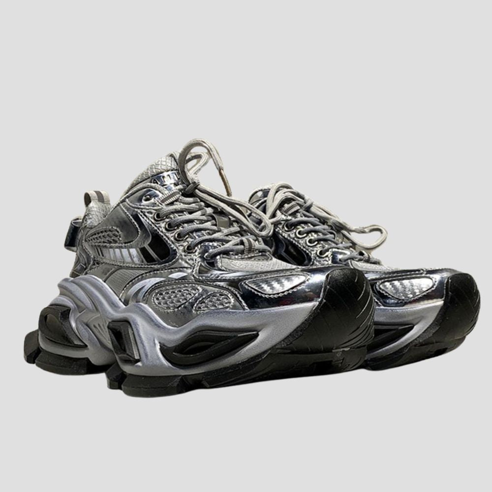 DISTRESSED PU CHUNKY SNEAKER BLK