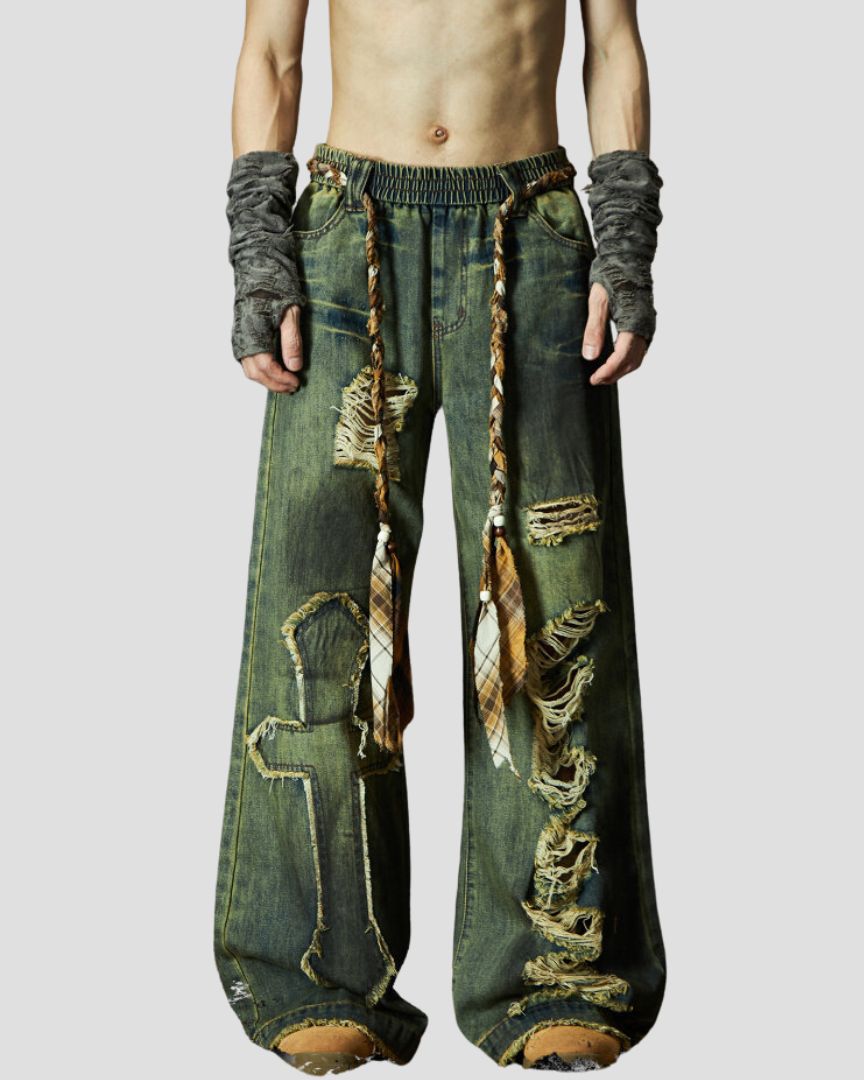 PATCHWORK WASTELAND DENIM OLV | NONE UNIT – None Unit